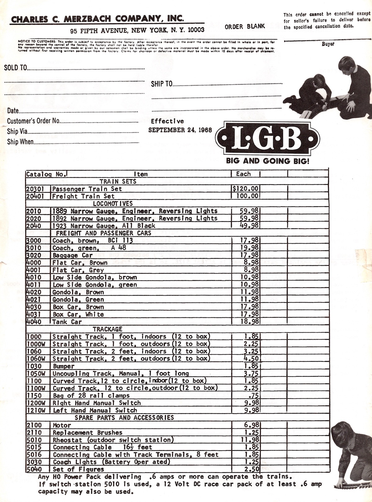 LGB Preisliste (Price list) 1968 - USA