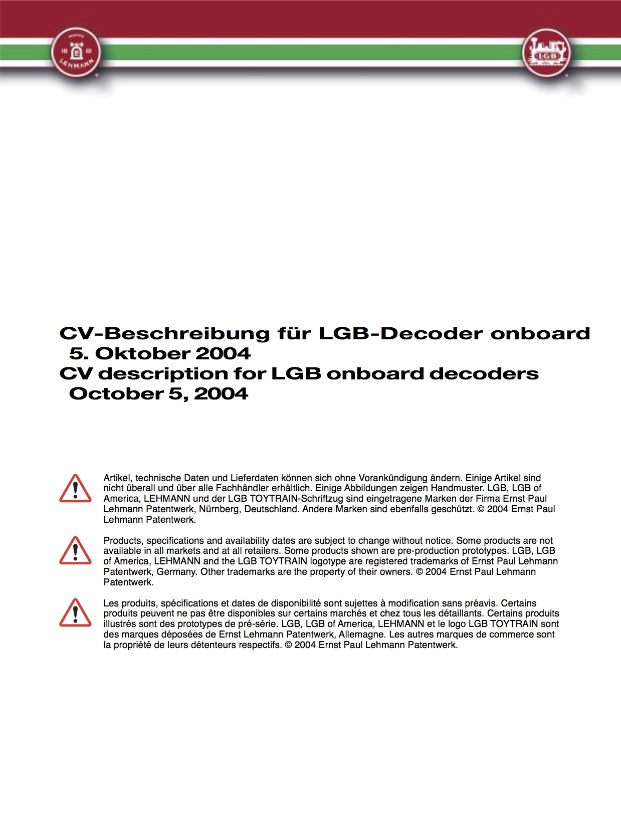 LGB White Paper 2003 - Decoder-on-Board CV Definition, Deutsch/English