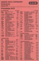 LGB Preisliste (Price list) 1972